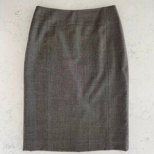 Classiques Entier Lined 100% Virgin Wool Check Print Pencil Skirt Grey+Tan Sz 8
